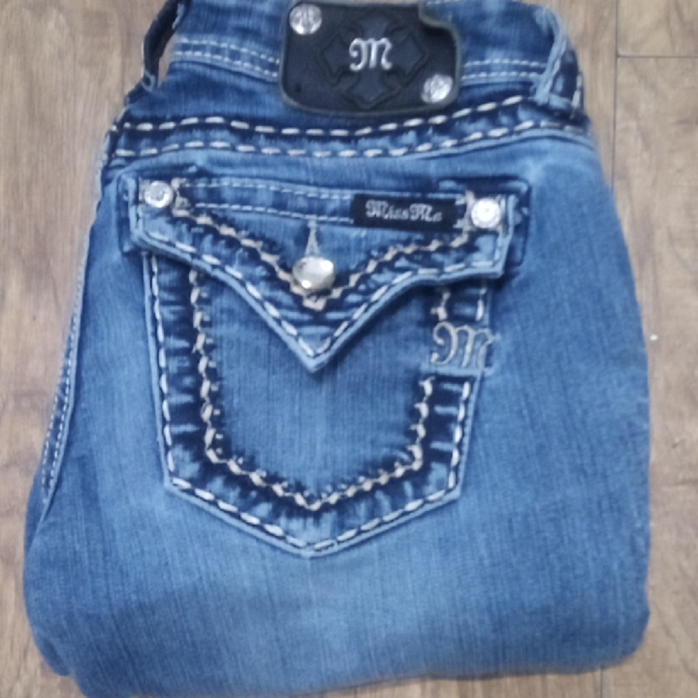 Miss Me Blue Skinny Bejeweled Denim Jeans 25